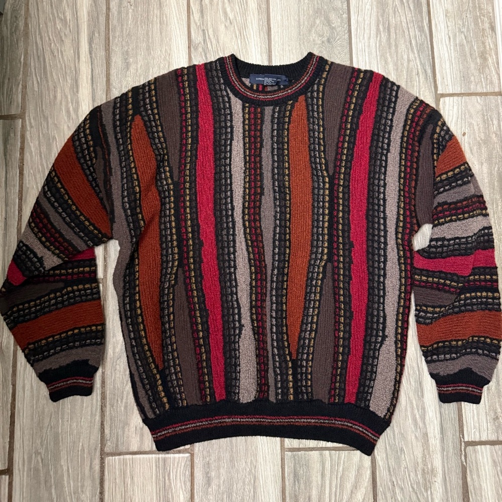 Cotton Traders Men’s Multicolor Striped Crewneck Sweater - Brown/Orange/Red